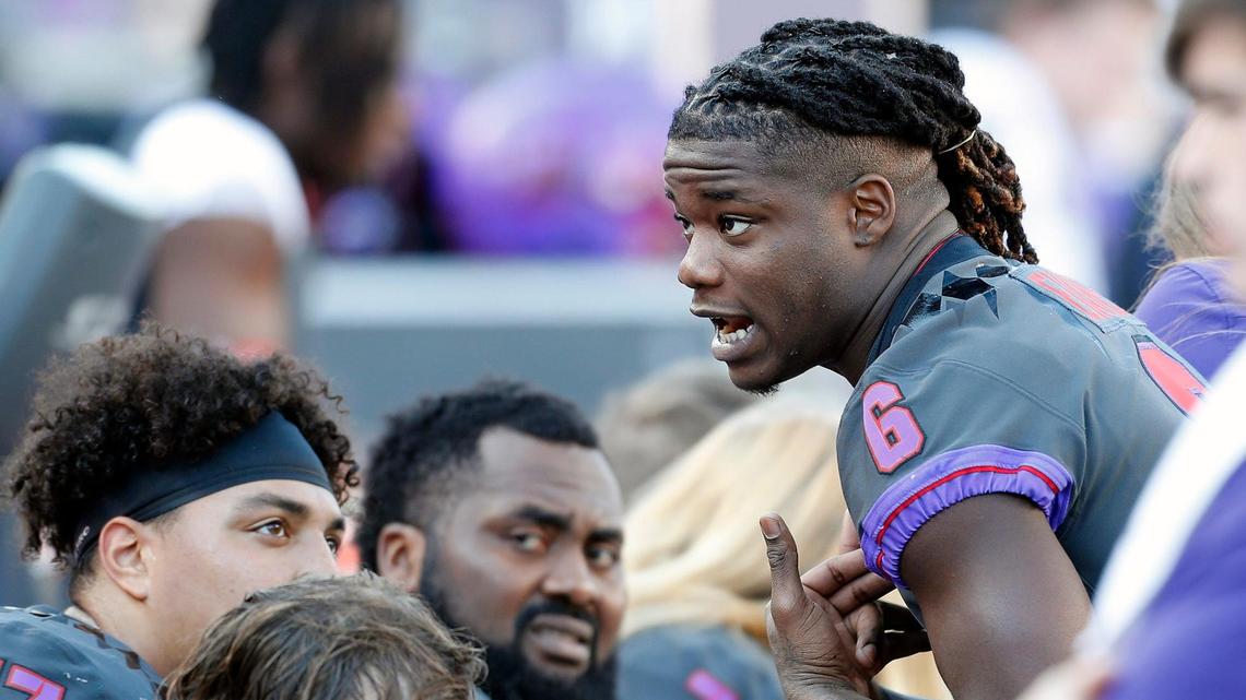 TCU running back Zach Evans (6) will miss his third straight game. He’s not on the trip as the Frogs take on No. 10 Oklahoma State in Stillwater.