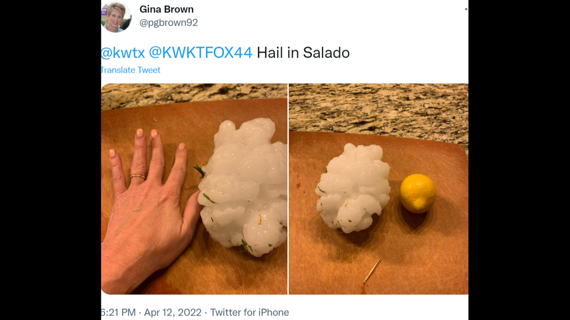 Hail the size of grapefruit pummeled the town of Salado, Texas, as severe storms rolled through.