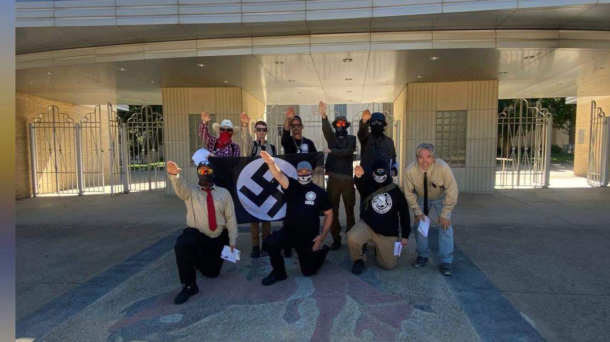 A user on the social media site Gab posted this photo of a group in Nazi gear saluting in front of Fort Worth’s Will Rogers Memorial Center.
