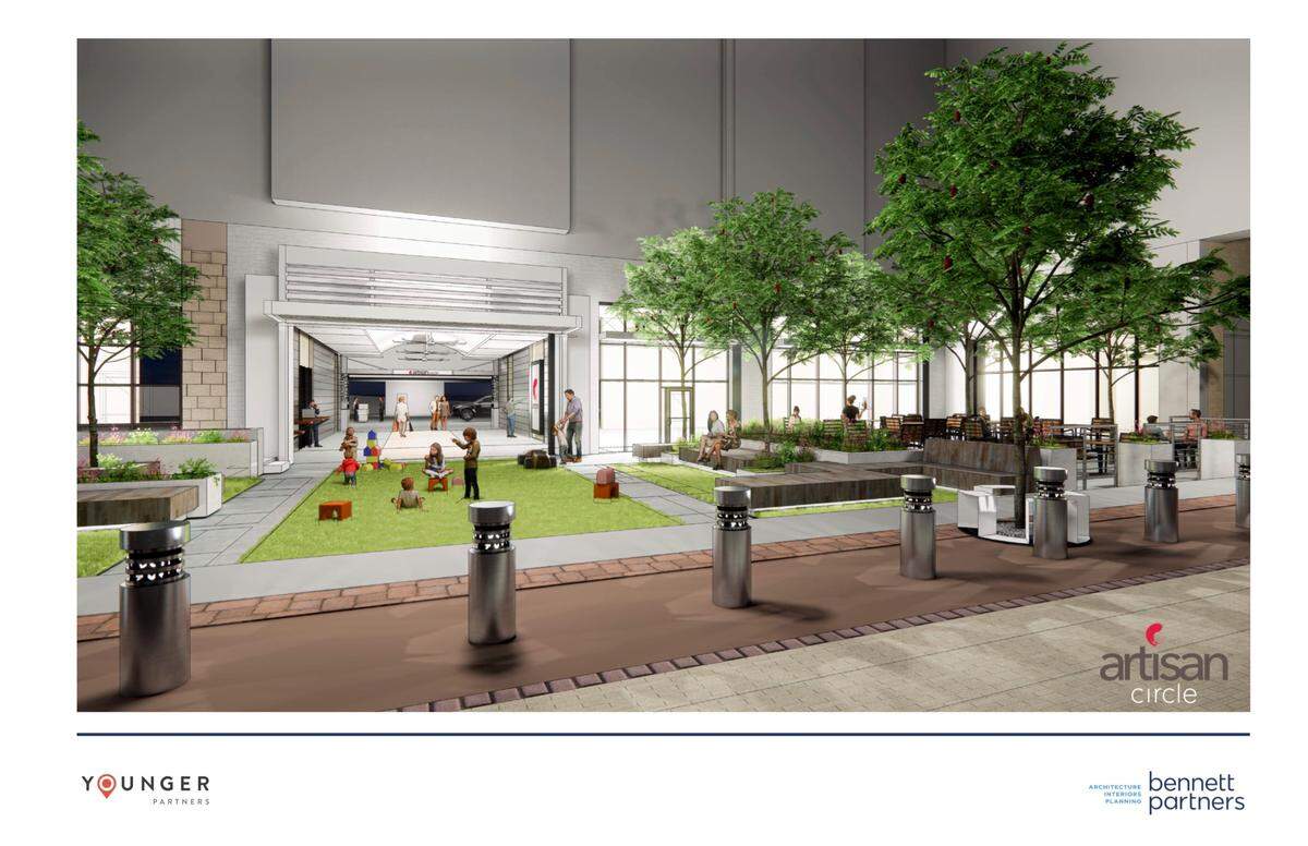 A redeveloped Artisan Circle will feature new gathering spaces.