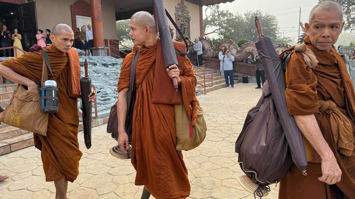 Nineteen Buddhist monks began a 2,300-mile walk from Fort Worth to Washington, D.C., promoting national healing, unity and compassion on Sunday. Nineteen Buddhist monks began a 2,300-mile walk from Fort Worth to Washington, D.C., promoting national healing, unity and compassion on Sunday.