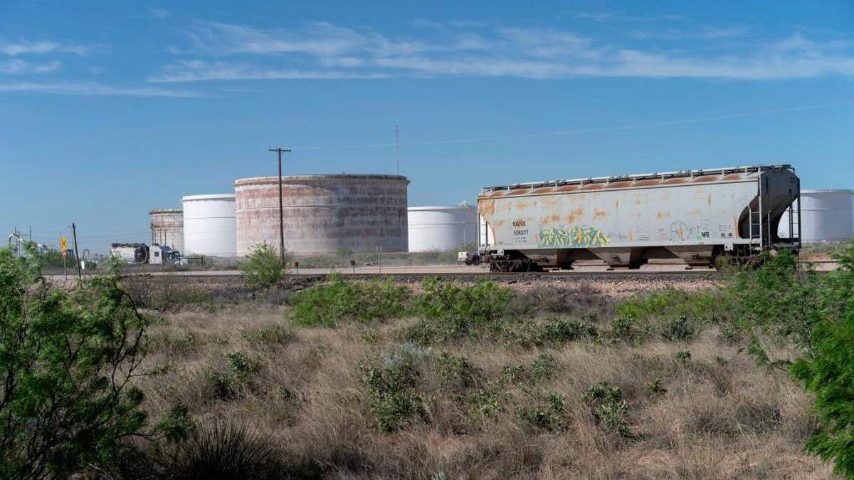 Oil storage facilities in the Permian Basin in Lea County, New Mexico, on April 24, 2020. Oil and gas is one of the main economic drivers of this area in eastern New Mexico along the Texas border.