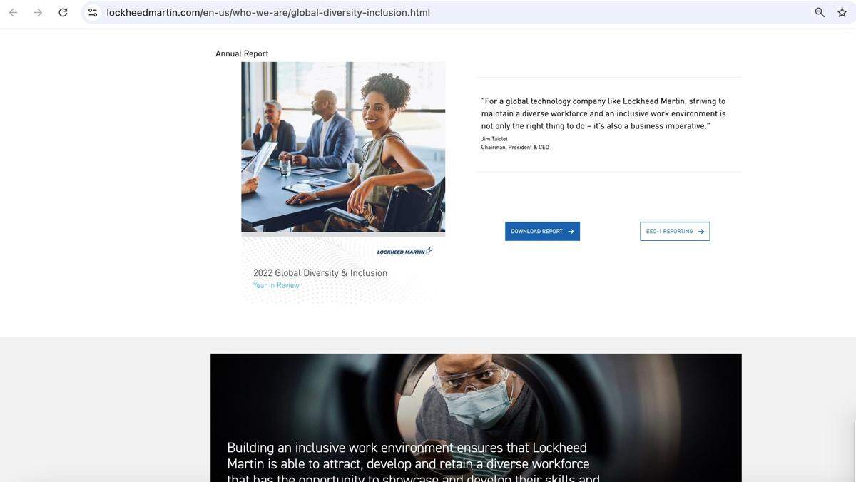 Lockheed Martin’s Diversity and Inclusion web page on Dec. 12, 2024.