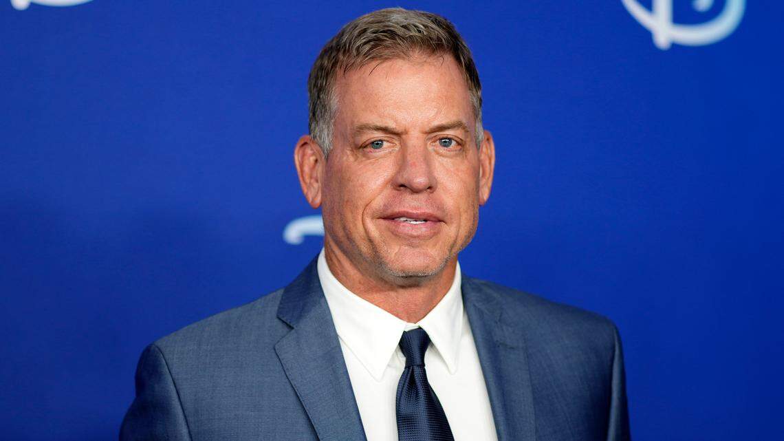 Troy Aikman attends the Disney 2022 Upfront presentation at Basketball City Pier 36 on Tuesday, May 17, 2022, in New York. (Photo by Charles Sykes/Invision/AP)