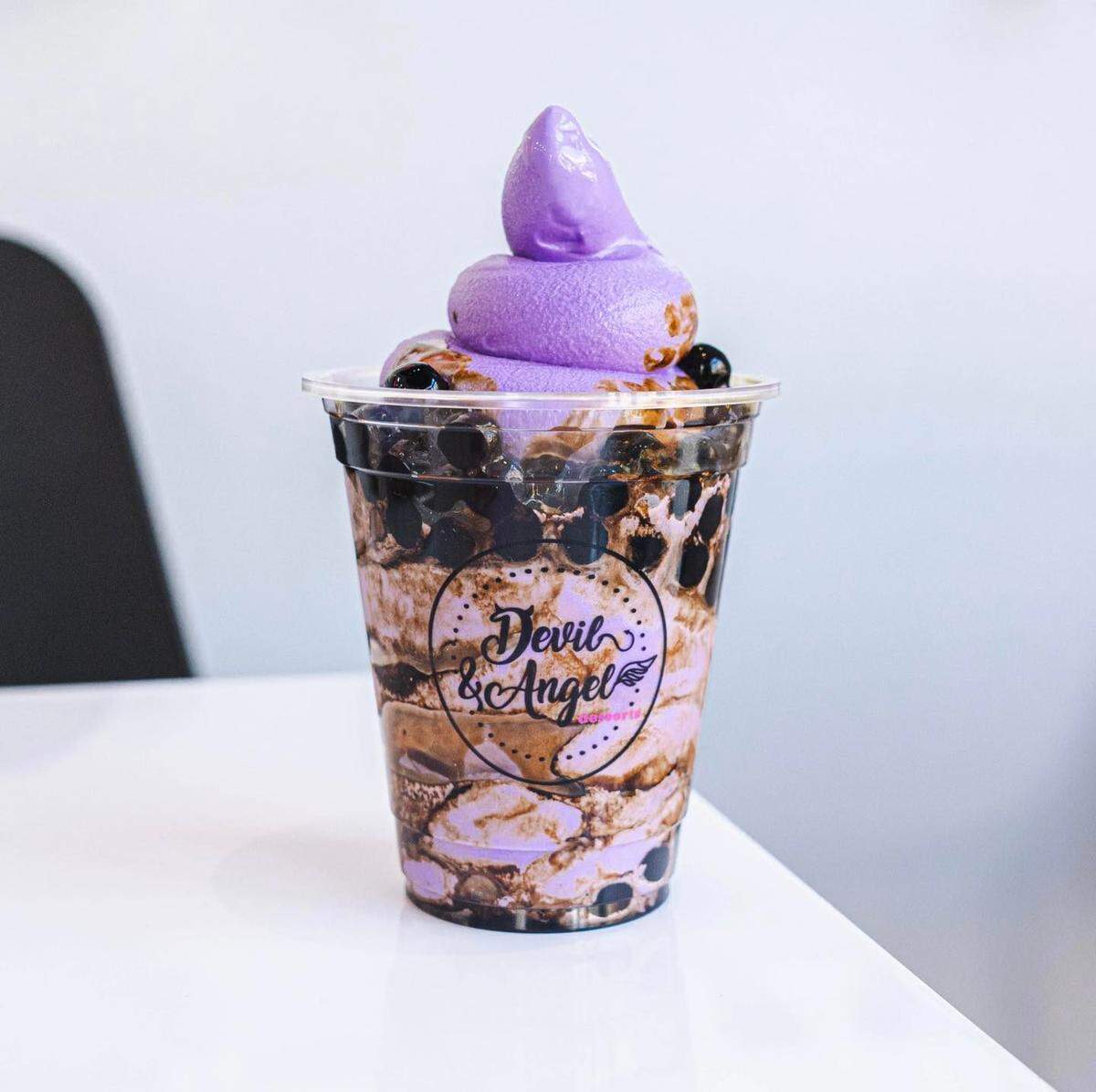 Ube boba soft serve at Devil & Angel.