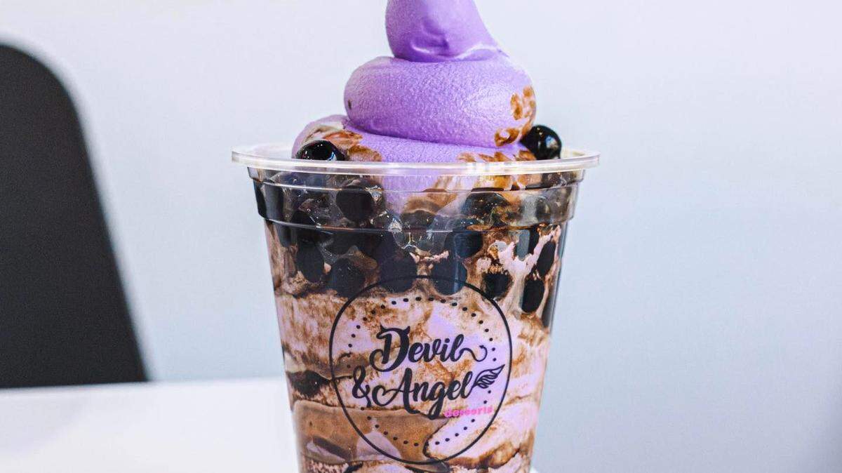 Ube boba soft serve at Devil & Angel.