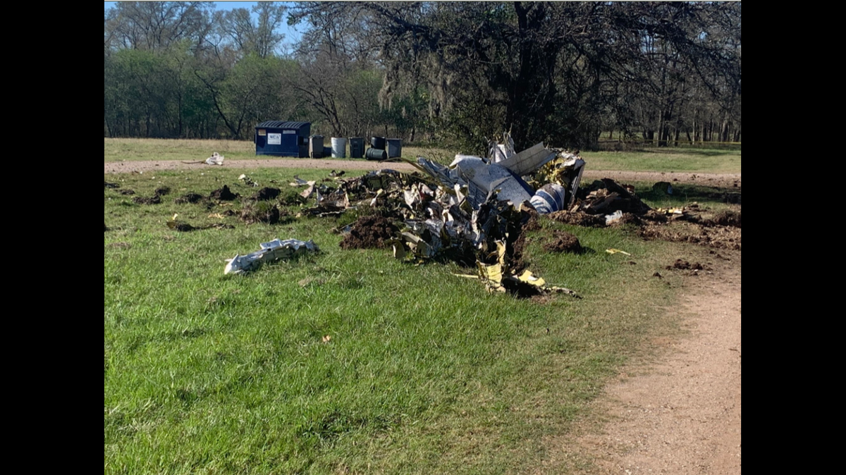 An airplane crashed near the Texas town of Fulshear, near Houston, after colliding with a paraglider, officials said.