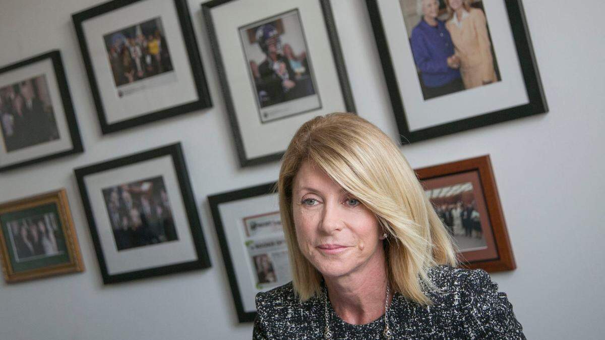 Wendy Davis, pictured in her downtown Austin office in 2017, has filed a federal lawsuit to block enforcement of Texas’ current ban on abortions after about six weeks of pregnancy.