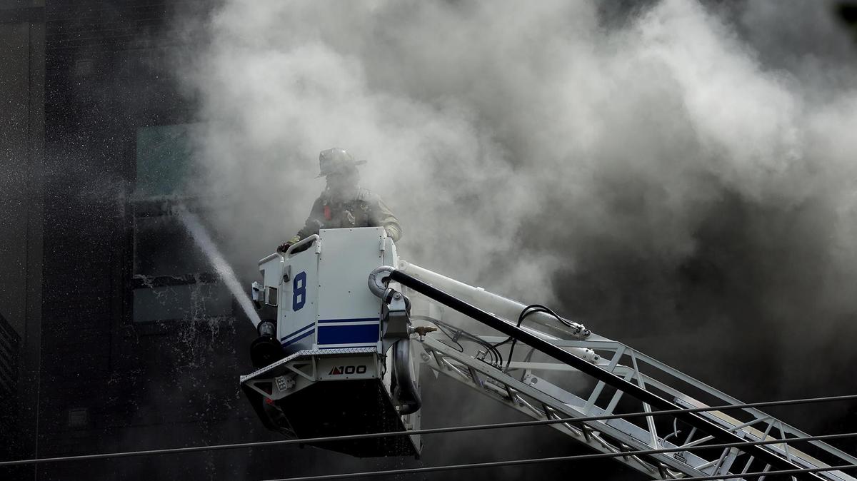 The Fort Worth Fire Department responds to a six-alarm fire at an apartment complex in the 1000 block of West Rosedale on Monday, June 23, 2025.