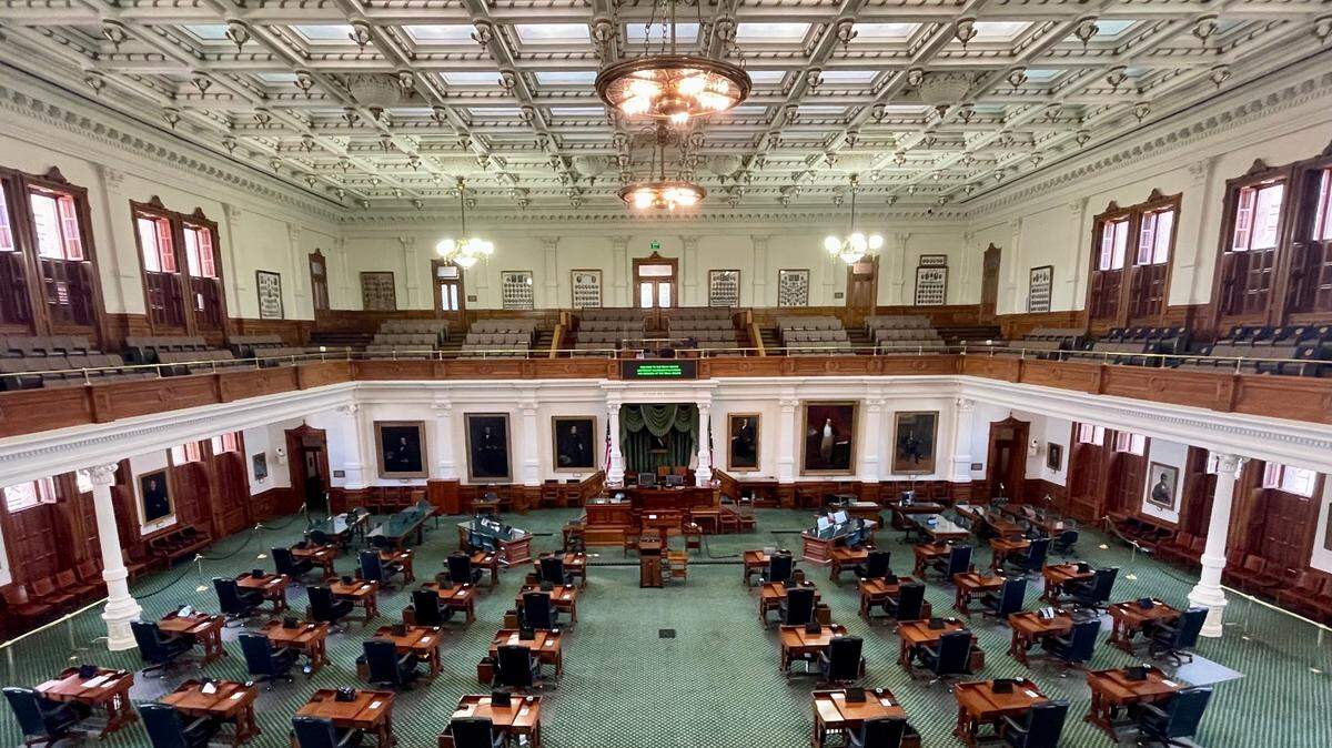 The Senate chamber at the Texas Capitol is set up for Attorney General Ken Paxton’s impeachment trial ahead of its Sept. 5 start.