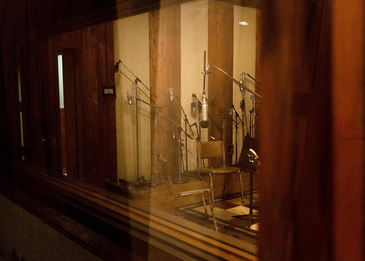 A view of the recording area of Audio Dallas Recording Studio seen through an isolation room on Thursday, May 8, 2025, in Garland. Willie Nelson recorded his album “Red Headed Stranger” at the North Texas studio 50 years ago.