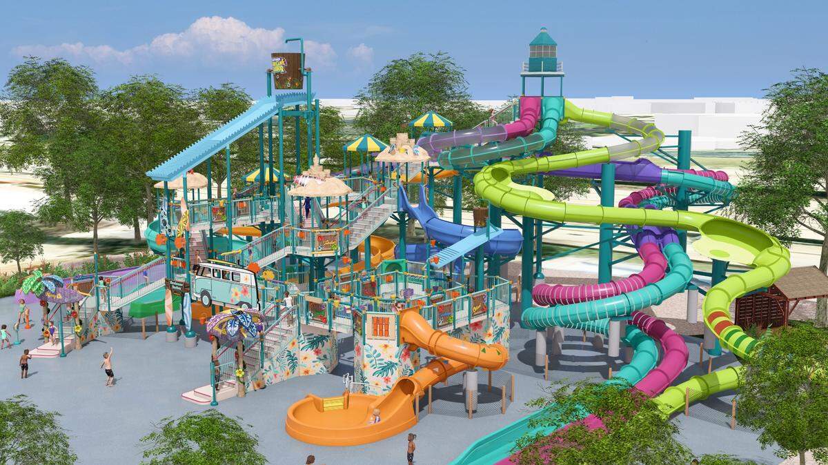 A rendering of the Splash Island expansion at Hurricane Harbor in Arlington.