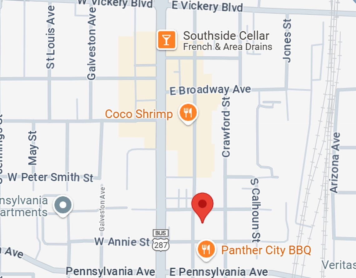 The red mark shows where the Nobleman Hotel will sit on 503 Bryan Ave in the Magnolia District of southside Fort Worth.