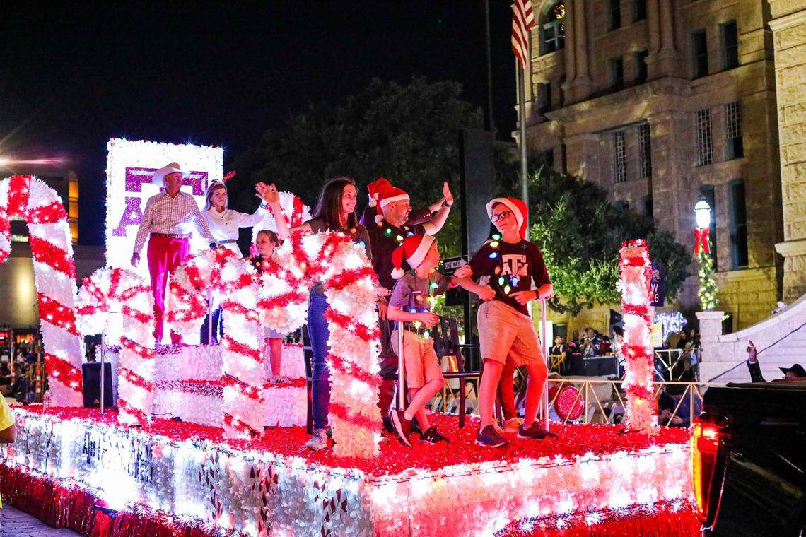Texas A&M float at the GM Financial annual Parade of Lights in downtown Fort Worth.