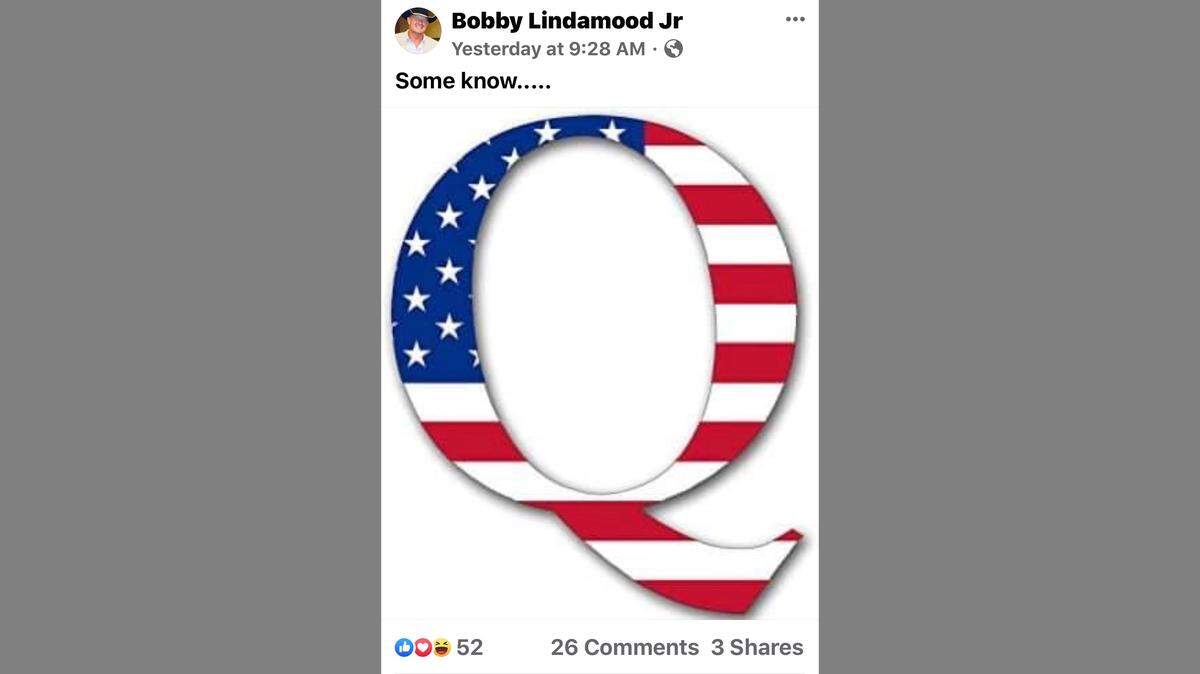 Colleyville Mayor Pro Tem Bobby Lindamood shared a Qanon symbol on Facebook.