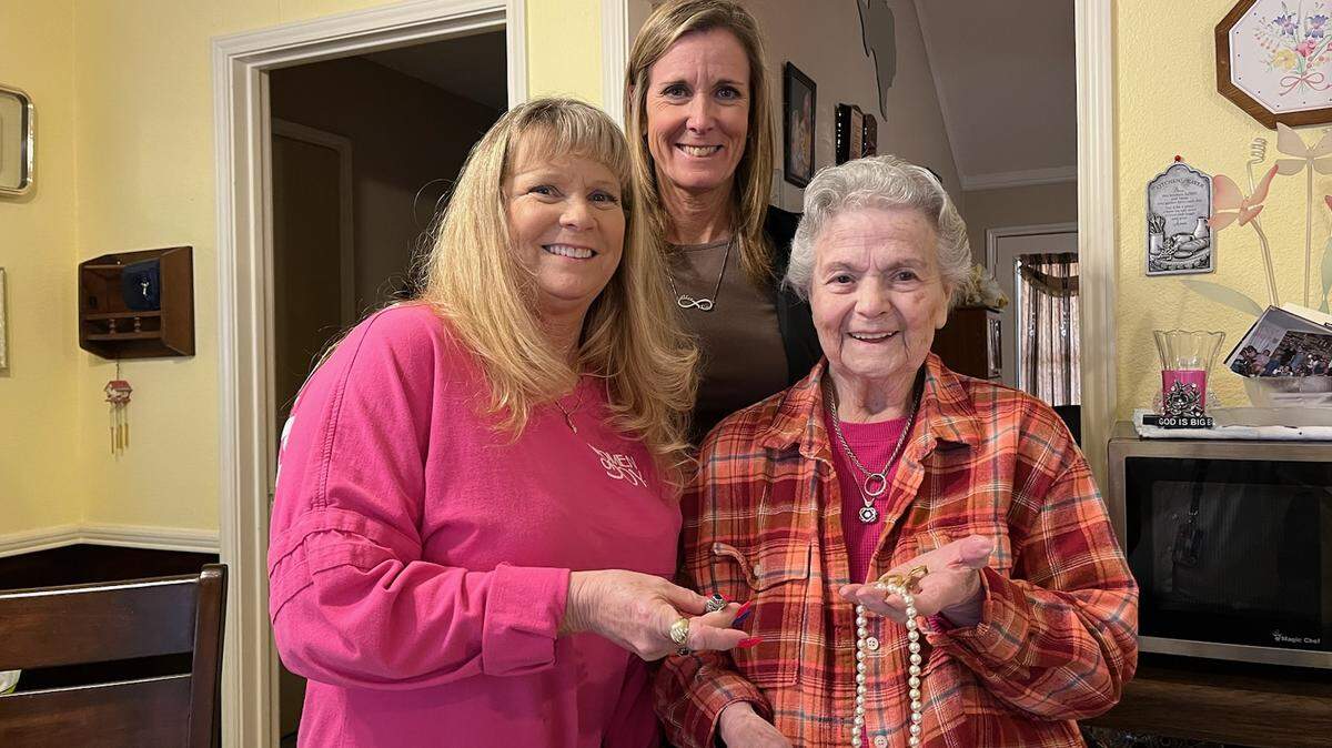 From left to right, Pamela Alcon, investigator Wendy Bravo and Peggy Tucker after Bravo was able to track down Tucker as the owner of jewelry decades after it was admitted into evidence in a Parker County, Texas trial.
