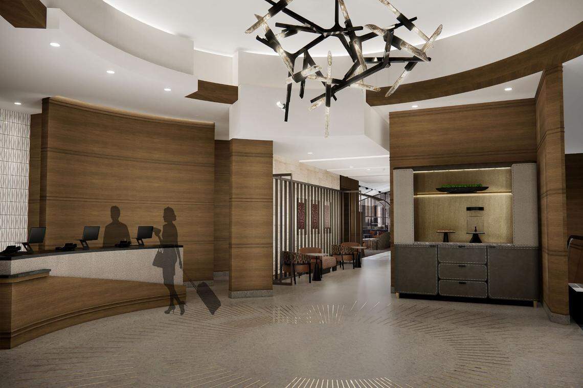 A rendering of the hotel's remodeled lobby.