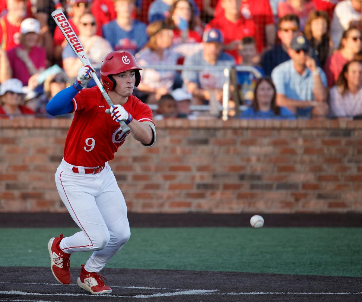Grapevine third baseman Ryan Williams sacrifice bunts and drove in the third run of game 2 of a UIL Conference 5A Regional final baseball game at Nathan F. Sanford Field at L.D. Bell in Hurst, Texas, Friday May 31, 2024.