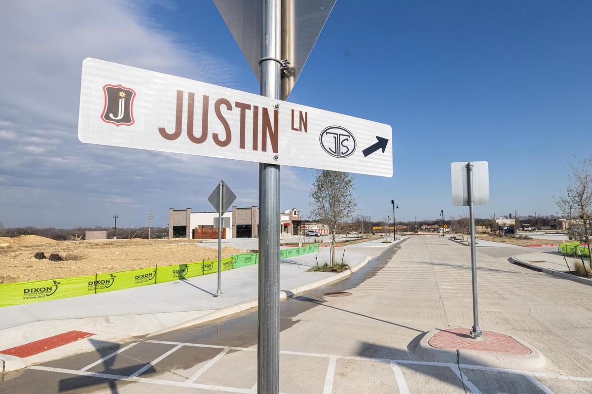 A newly constructed street in Justin Town Square. Small North Texas municipalities like Justin have scrambled to expand infrastructure and public services to accommodate their population swells.