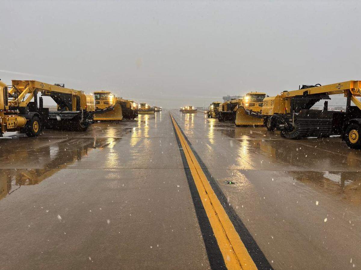 Crews at Dallas-Fort Worth International Airport are treating roads, runways and bridges for snow and ice on Thursday, Jan. 9, 2025.