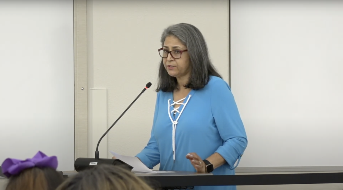 Counselor Moraima Rivas, who addressed the school board June 28, says bilingual counselors take on more duties than their monolingual counterparts and deserve a stipend.