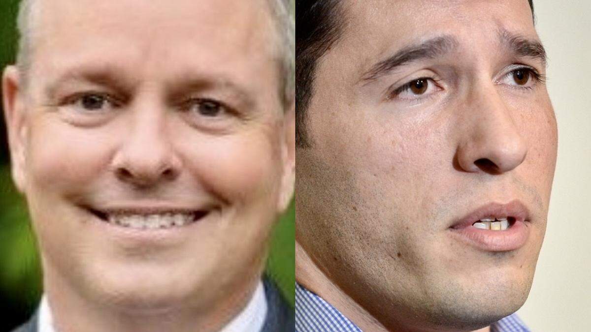 Republican county judge candidate Tim O’Hare, left, and commissioner candidate Manny Ramirez.