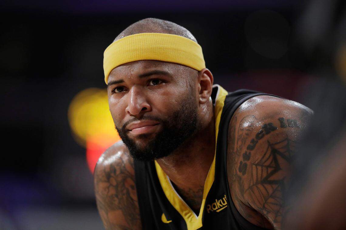 Then-Golden State Warriors’ DeMarcus Cousins is seen during the first half of an NBA basketball game against the Los Angeles Lakers in Los Angeles. (AP Photo/Marcio Jose Sanchez, File)