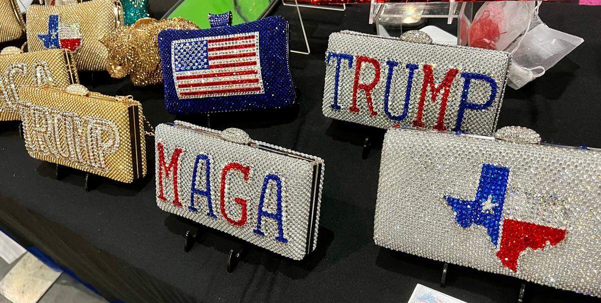 Merchandise for sale at the Republican Party of Texas state convention in June 2022 in Houston.