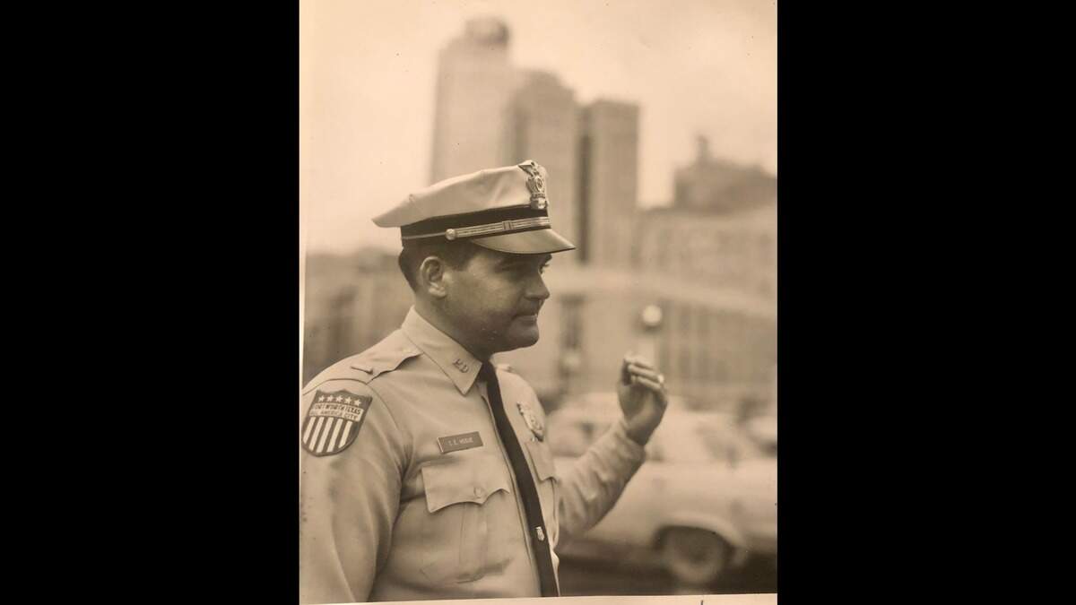 Charles Hogue looks off-camera in this photo from his time as a police officer. Hogue, who died early Thursday, was a Fort Worth captain for many years and eventually became the Hurst police chief.
