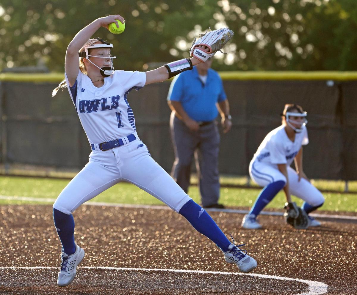Joshua pitcher Serenity Vaught (1) works in the second inning during a UIL 5A D2 bi-district softball playoff game at Eagle Softball Field in Crowley, Texas, Thursday, Apr. 24, 2025.
