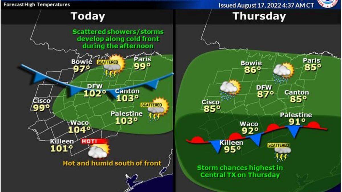 A cold front coming from Oklahoma is expected to move into the Fort Worth-Dallas area by Wednesday afternoon, according to the National Weather Service.