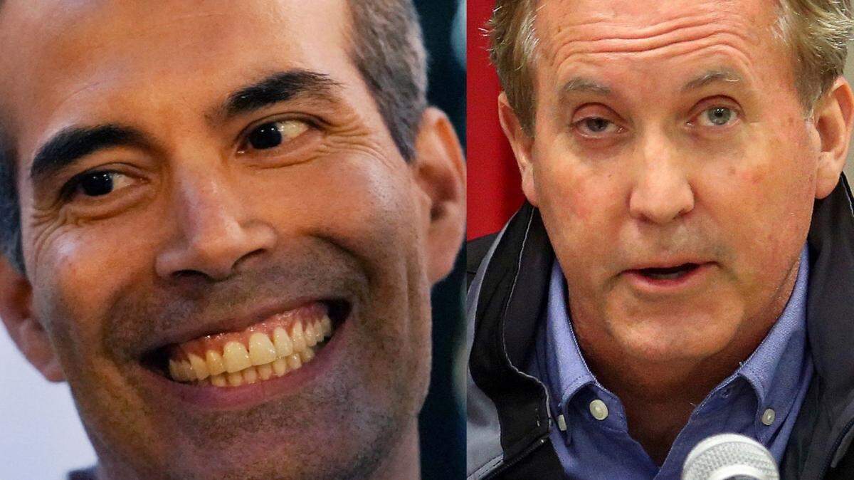 Republican Texas attorney general candidates George P. Bush and Ken Paxton.