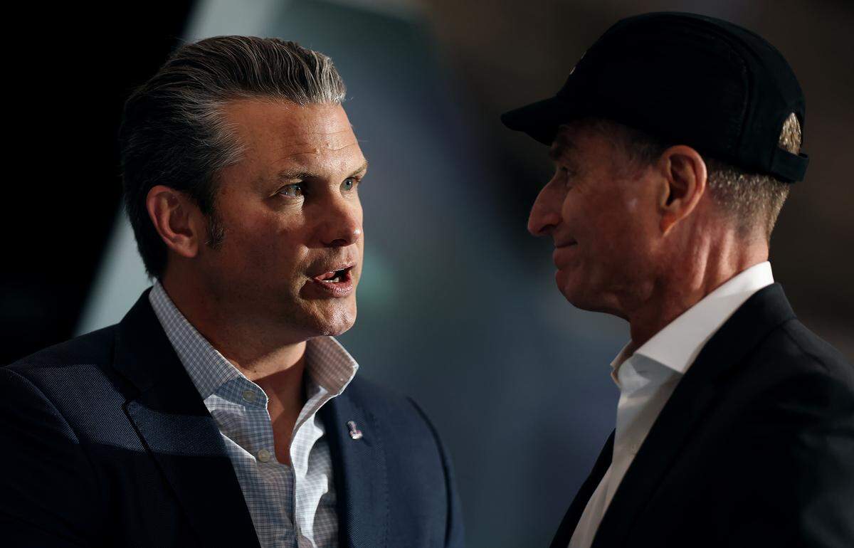  Defense Secretary Pete Hegseth speaks with Lockheed Martin President and CEO James Taiclet at the Fort Worth facility on Monday, Jan. 12, 2026. Hegseth visited the facility as part of his  “Arsenal of Freedom” industry tour. 