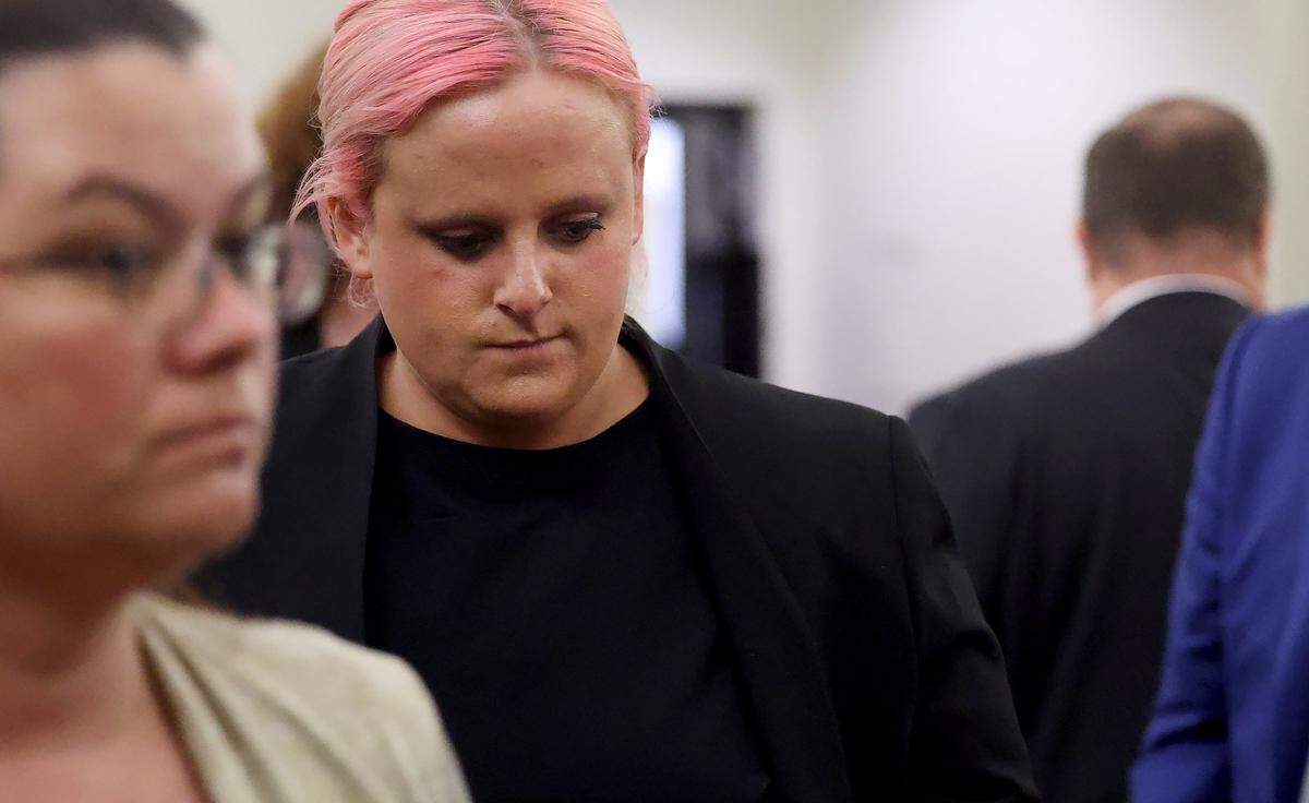 Athena Strand's mother Maitlyn Gandy leaves the courtroom following closing arguments in the punishment phase of Tanner Horner's capital murder trial on Tuesday, May 5, 2026, at the Tim Curry Criminal Justice Center in Fort Worth. Horner pleaded guilty to capital murder in the November 2022 strangulation killing of 7-year-old Athena Strand.