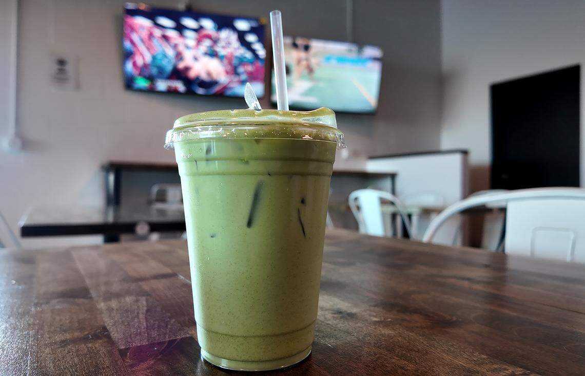 A milky iced vanilla matcha at Sour Boule in Fort Worth.