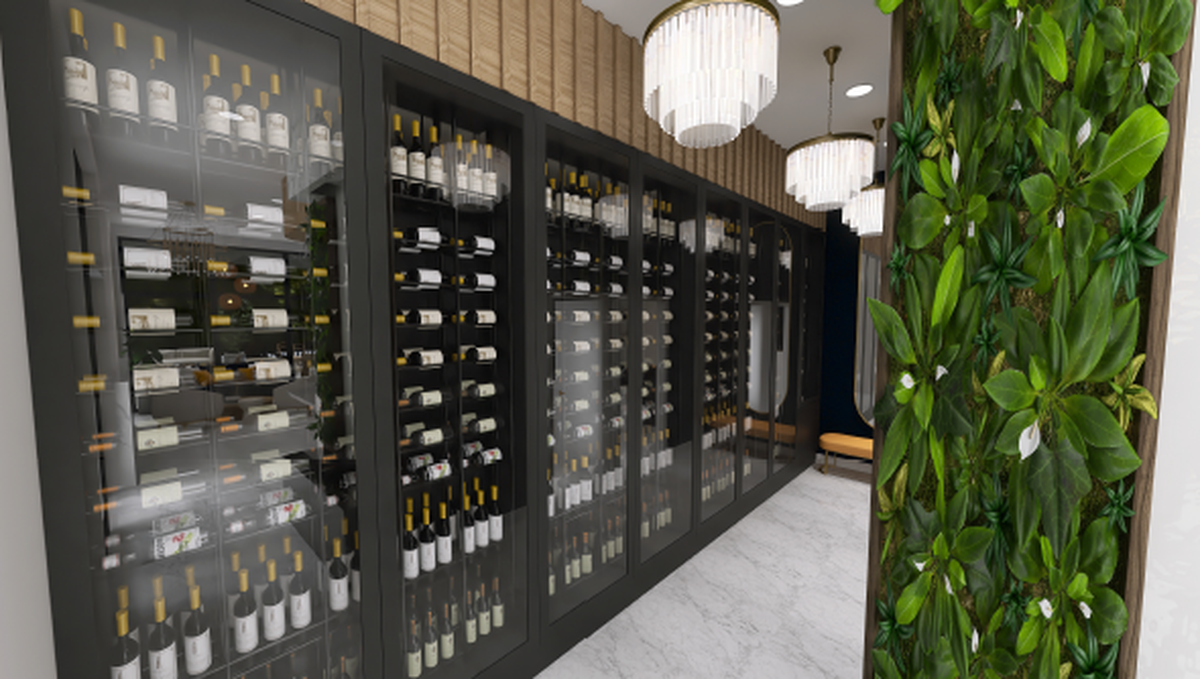 Renderings of the wine closet at 9 Ounce and Somm, a new wine bar coming to north Fort Worth.
