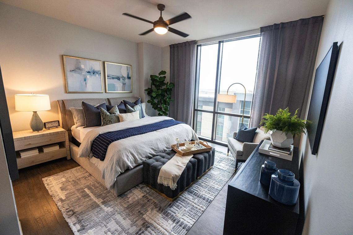 A model of the two bedroom, two bathroom apartment in the new Deco 969 High-Rise Apartments in downtown Fort Worth on Wednesday, July 17, 2024.