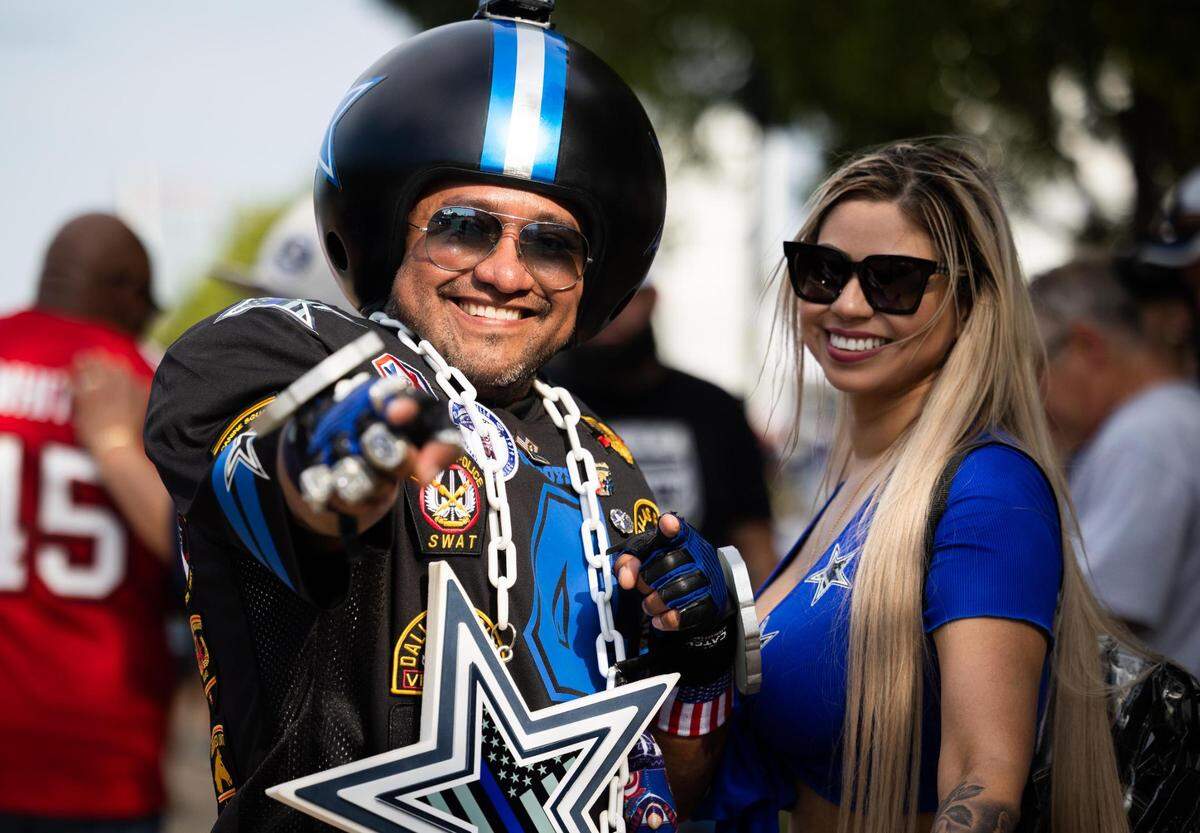 Dallas Cowboys fan Jaime Castro is decked out for the game against Tampa Bay Buccaneers Sunday, Sept. 11, 2022, at AT&T Stadium in Arlington.