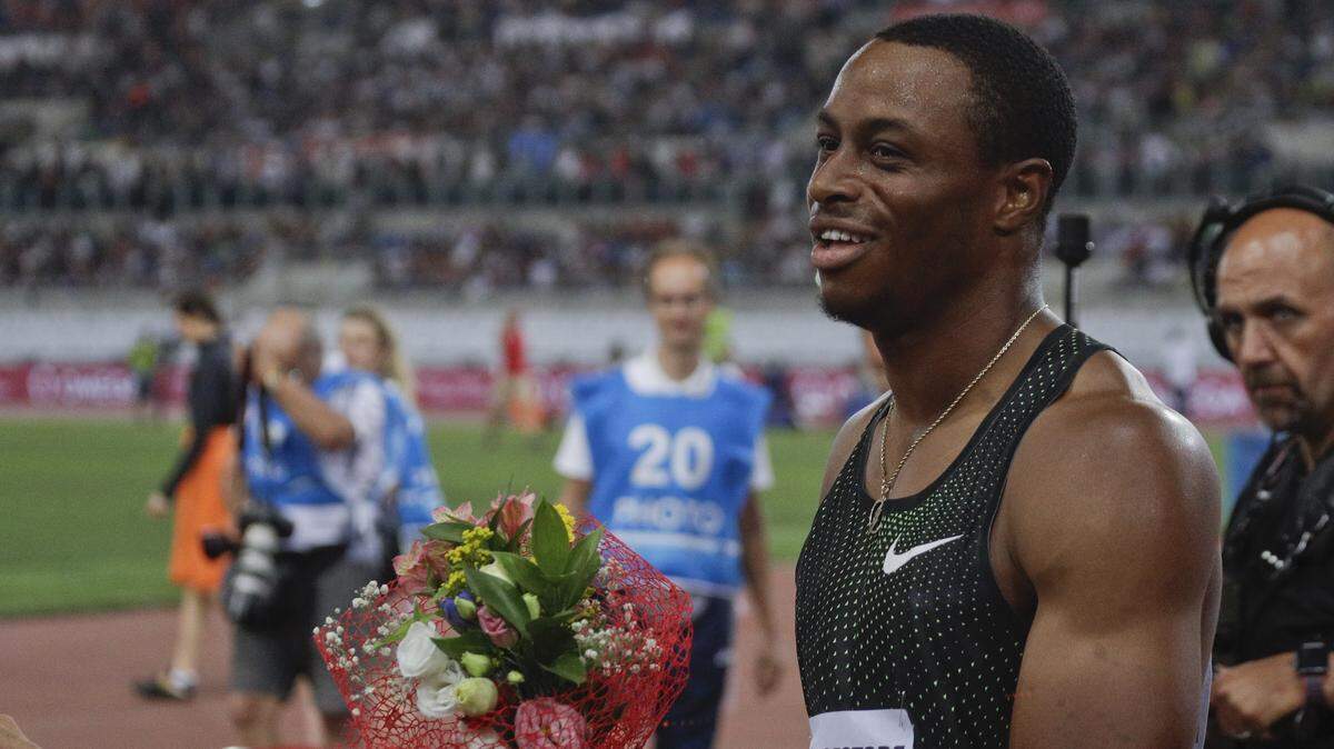 Former TCU sprinter Ronnie Baker reacts after winning the men's 100 meters at the Golden Gala, the first European meeting of the Diamond League, at Rome Olympic Stadium on May 31, 2018.