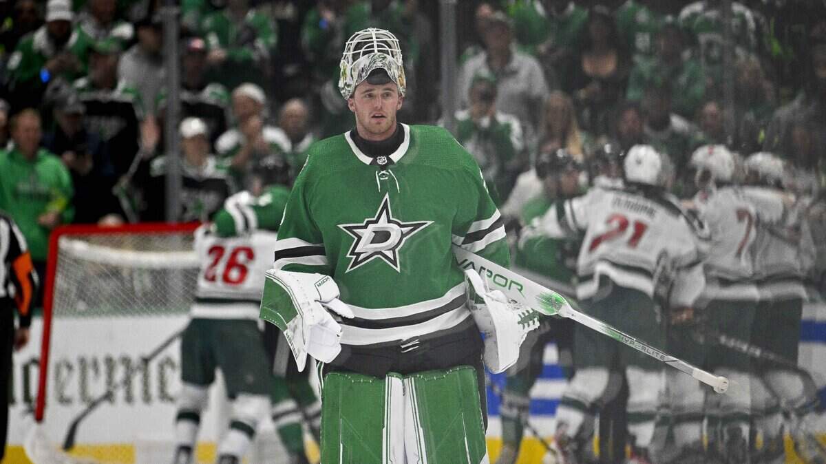 Dallas Stars goaltender Jake Oettinger threw a shutout in the Stars’ 4-0 win in Game 5 of their first round playoff series against the Minnesota Wild on Tuesday night in Dallas. The Stars lead the series 3-2.