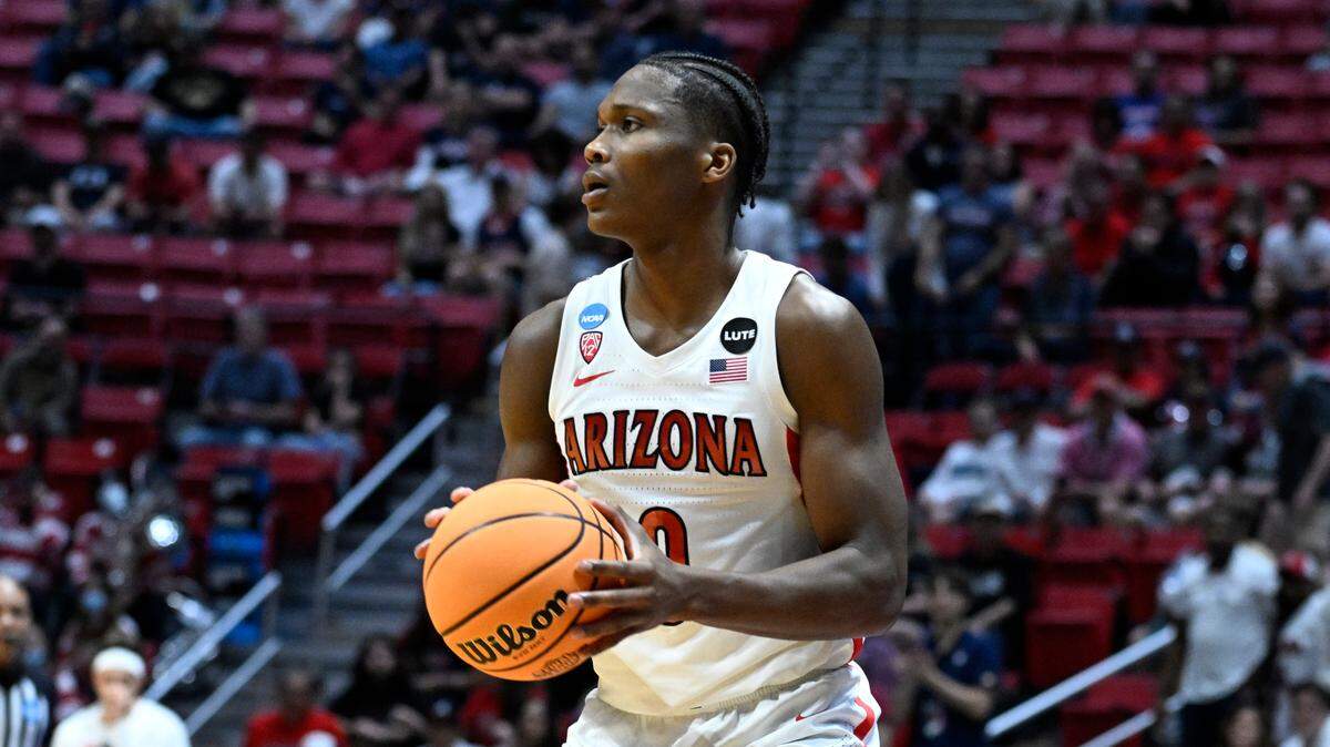 Officials at TCU and Arizona have spoken about a video that appears to show Wildcats star guard Bennedict Mathurin touching a TCU Showgirls’ chest as he walked off the court after Sunday’s game in San Diego. (AP Photo/Denis Poroy)