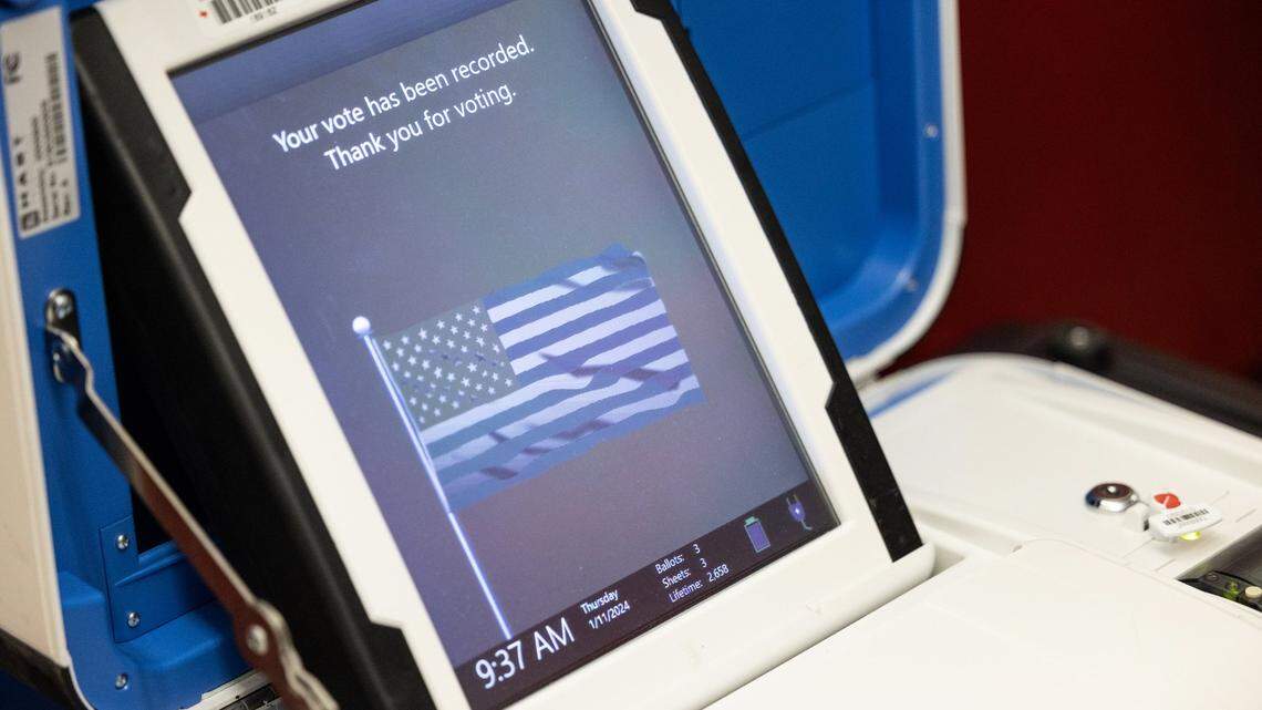 A voting machine at the Tarrant County Election Administration building in Fort Worth on Thursday, Jan. 11, 2023.