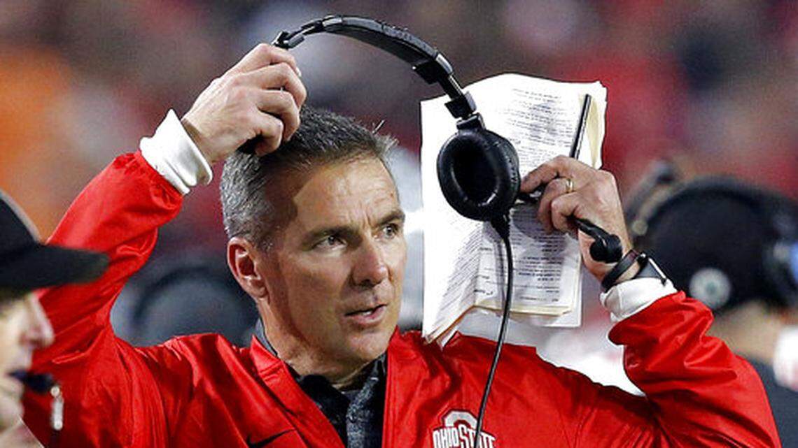 FILE - On Monday, Ohio State head coach Urban Meyer said he fired wide receivers coach Zach Smith, three days after Smith’s wife filed a domestic violence protection order against the Buckeyes’ former assistant. (AP Photo/Ross D. Franklin, File)