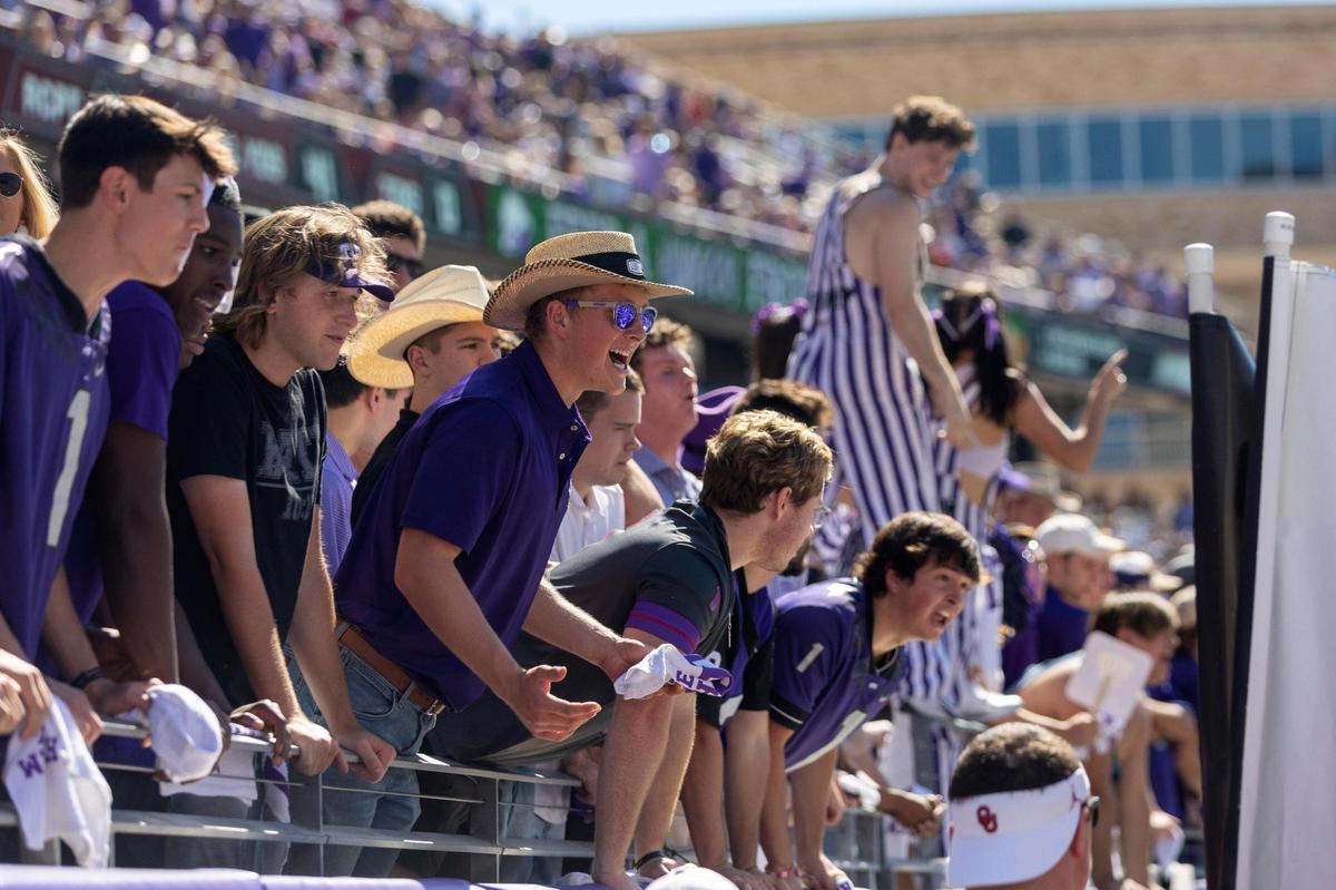 TCU fans yell at the opposing team during their game against OU at the Amon G. Carter Stadium in Fort Worth, Texas, on Saturday, Oct. 1, 2022.