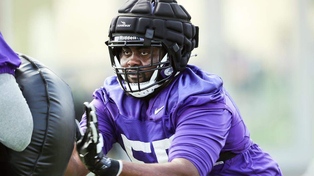 Obinna Eze, from Nigeria, has emerged as TCU’s top left tackle since arriving on campus in January. He’s shown leadership traits in his short time with the team and has earned praise from coach Gary Patterson throughout fall camp.