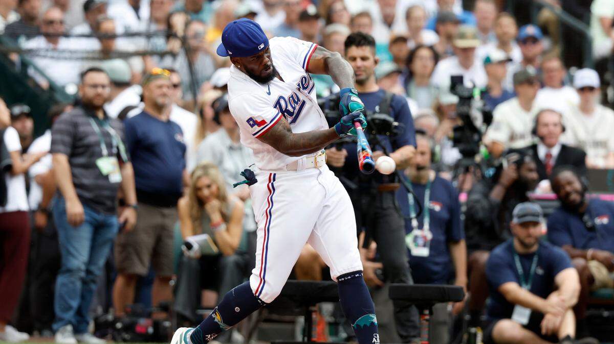 Texas Rangers right fielder Adolis Garcia hit 17 home runs en route to losing in the first round of the MLB All-Star home run derby on Monday.