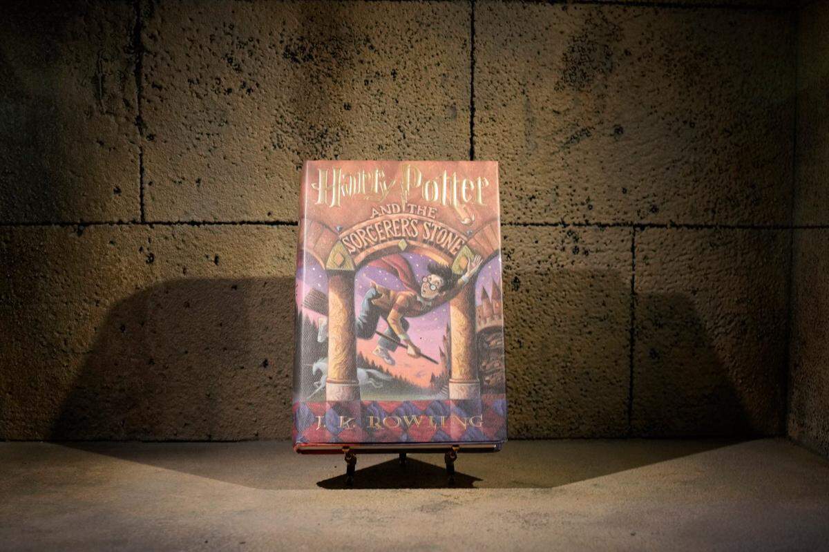 The first North American edition of Harry Potter and the Sorcerer's Stone, is displayed at the exhibition. Thursday, May 18, 2023