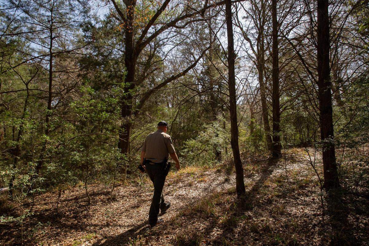State Park Police Officer Kyle Ware makes the rounds at Fairfield Lake State Park in Fairfield on Feb. 27, 2023.