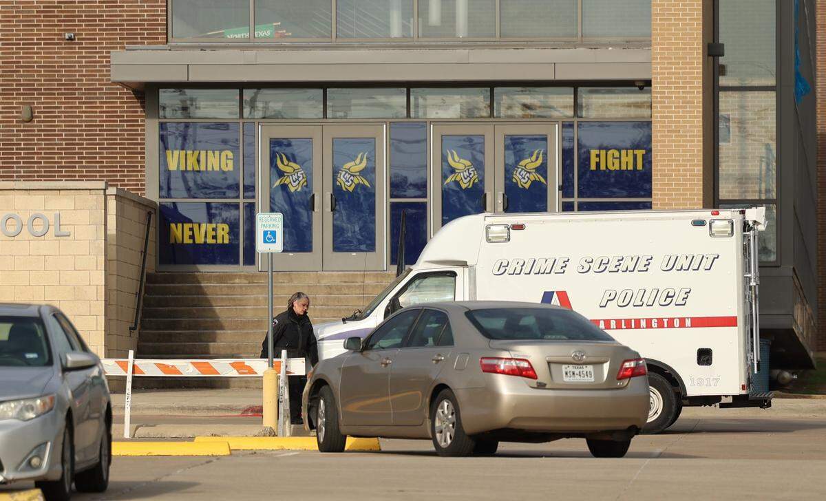 Lamar High School was on lockdown because of an on-campus shooting that killed one student and injured another Monday morning, March 20, 2023. A suspect is in custody, police and school officials said.