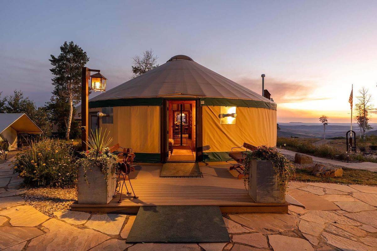 Exterior of one of the yurts
